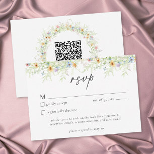 Tarjeta De Confirmación De Asistencia Código QR de boda floral rústica de jardín de flor