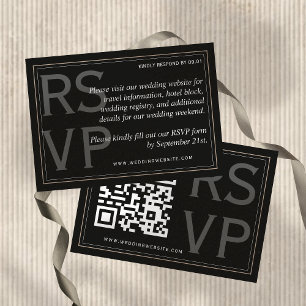 Tarjeta De Confirmación De Asistencia Código QR de Boda Formal Minimalista de Corbata Ne