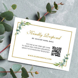 Tarjeta De Confirmación De Asistencia Código QR de boda geométrica con vegetación de euc