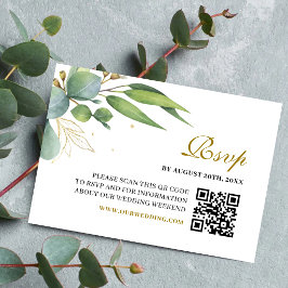 Tarjeta De Confirmación De Asistencia Código QR de boda geométrica con vegetación de euc