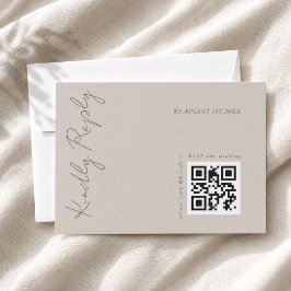 Tarjeta De Confirmación De Asistencia código QR de boda gris cálido elegante moderno