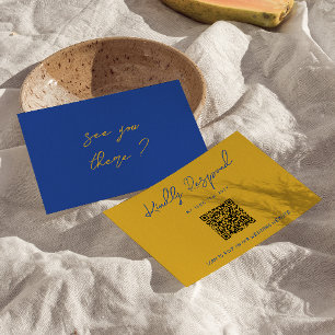 Tarjeta De Confirmación De Asistencia Código QR de Boda Italiano Azul Amarillo Escrito a