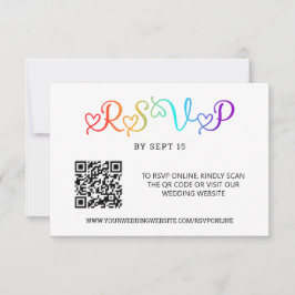 Tarjeta De Confirmación De Asistencia Código QR de Boda LGBT con guión de arcoiris