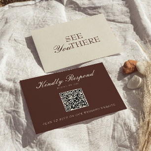 Tarjeta De Confirmación De Asistencia Código QR de boda marrón chocolate clásico dinero