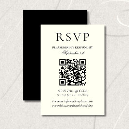Tarjeta De Confirmación De Asistencia Código QR de Boda Minimalista Clásico en Blanco y