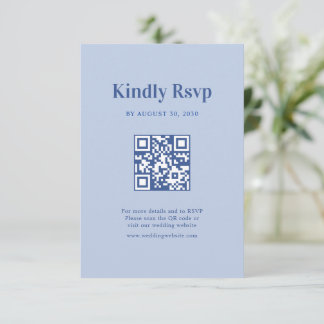 Tarjeta De Confirmación De Asistencia Código QR de Boda Minimalista Costero Dusty Blue