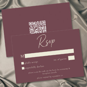 Tarjeta De Confirmación De Asistencia Código QR de Boda Minimalista de Otoño con Vino Bo