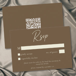 Tarjeta De Confirmación De Asistencia Código QR de boda minimalista de otoño de Cocoa Br