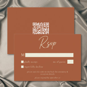 Tarjeta De Confirmación De Asistencia Código QR de Boda Minimalista de Terracota Oxidada