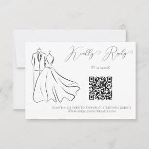 Tarjeta De Confirmación De Asistencia Código QR de boda minimalista en blanco y negro co