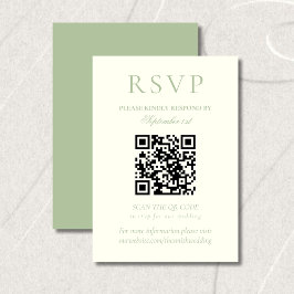 Tarjeta De Confirmación De Asistencia Código QR de boda minimalista en verde salvia clás