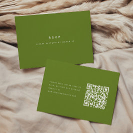 Tarjeta De Confirmación De Asistencia Código QR de Boda Minimalista Moderno en Verde Oli