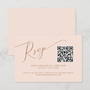 Tarjeta De Confirmación De Asistencia Código QR de Boda Minimalista Rosa Sonrojo
