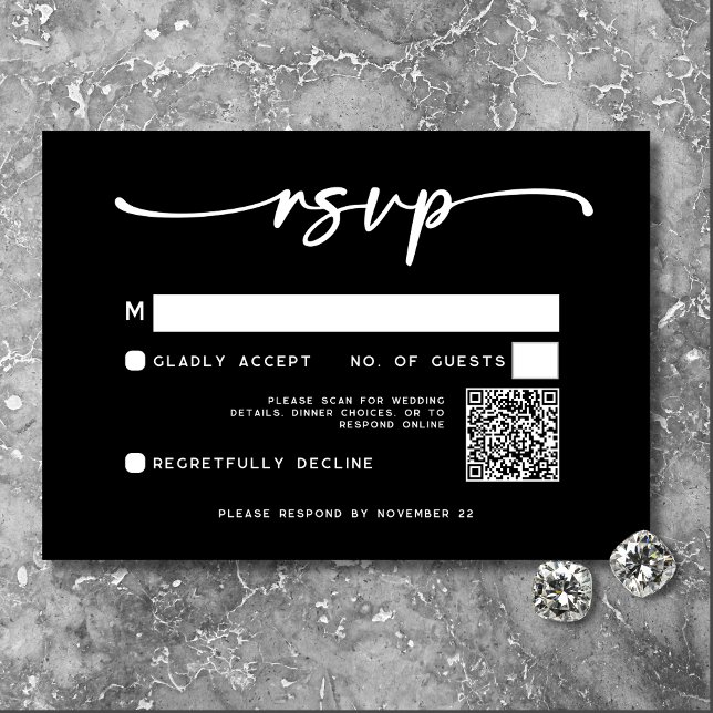 Tarjeta De Confirmación De Asistencia Código QR de Boda mínimo de escritura blanca moder (Subido por el creador)