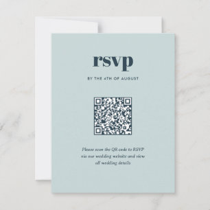 Tarjeta De Confirmación De Asistencia Código QR de boda moderno de mezclilla azul trendy