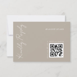 Tarjeta De Confirmación De Asistencia Código QR de boda moderno oscuro beige