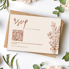 Tarjeta De Confirmación De Asistencia Código QR de Boda Naranja Quemada Terracota Boho