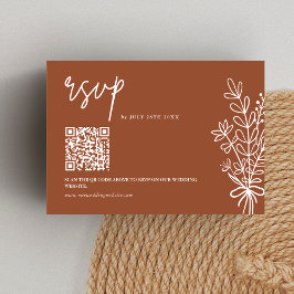 Tarjeta De Confirmación De Asistencia Código QR de Boda Naranja Quemada Terracota Boho