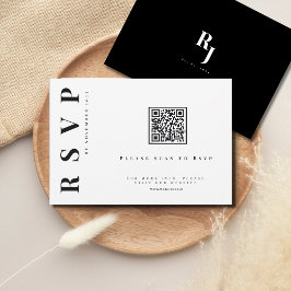 Tarjeta De Confirmación De Asistencia código qr de boda negro y blanco negrita minimalis