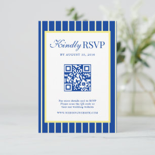 Tarjeta De Confirmación De Asistencia Código QR de Boda Rayado Azul y Amarillo Italiano