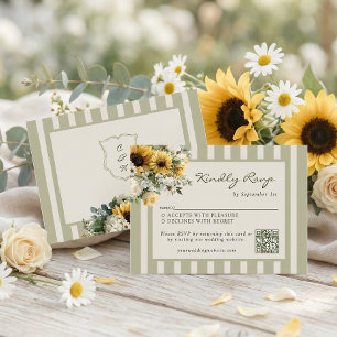 Tarjeta De Confirmación De Asistencia Código QR de Boda Rústica de Girasoles