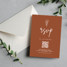 Tarjeta De Confirmación De Asistencia Código QR de Boda Rústica Terracota Naranja Quemad