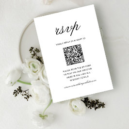 Tarjeta De Confirmación De Asistencia Código QR de Boda Simple Formal Blanco y Negro