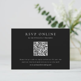 Tarjeta De Confirmación De Asistencia Código QR de boda simple negro clásico