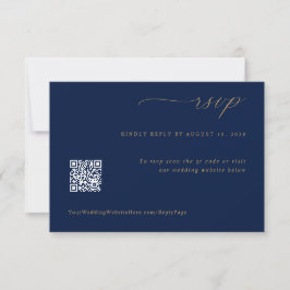 Tarjeta De Confirmación De Asistencia Código QR de Boda Suave Romántico Azul Marino Dora