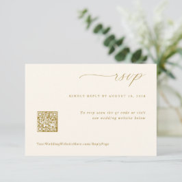 Tarjeta De Confirmación De Asistencia Código QR de Boda Suave Romántico Crema y Dorado