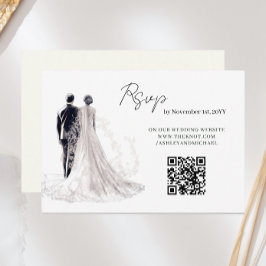 Tarjeta De Confirmación De Asistencia Código QR de boda tradicional con letra elegante