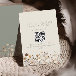 Tarjeta De Confirmación De Asistencia Código QR de Boda Verde Boho Sage