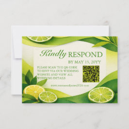 Tarjeta De Confirmación De Asistencia Código QR de Boda Verde Limón Cítrico