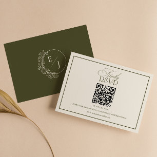Tarjeta De Confirmación De Asistencia Código QR de Boda Verde Oliva Clásico de Dinero An
