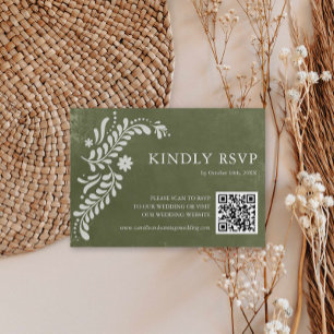 Tarjeta De Confirmación De Asistencia Código QR de Boda verde ruso mexicano