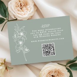 Tarjeta De Confirmación De Asistencia Código QR de boda verde salvia botánico
