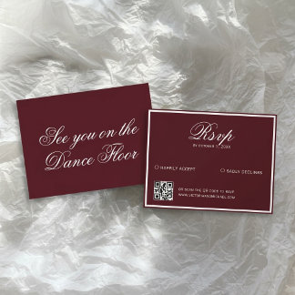 Tarjeta De Confirmación De Asistencia Código QR de boda vintage burgundy de lujo discret