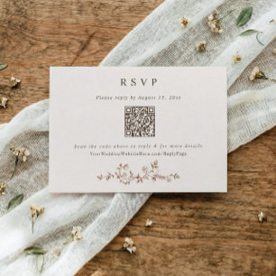 Tarjeta De Confirmación De Asistencia Código QR de Boda Vintage Victoriano Marrón y Crem