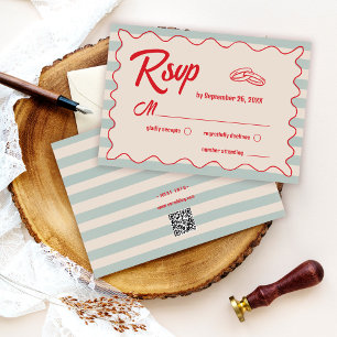 Tarjeta De Confirmación De Asistencia Código QR de Bodas Retro con Guión Rojo y Acuarela