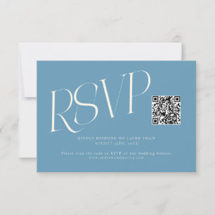Tarjeta De Confirmación De Asistencia Código QR de Bodas Tipografía Moderna Azul Denim
