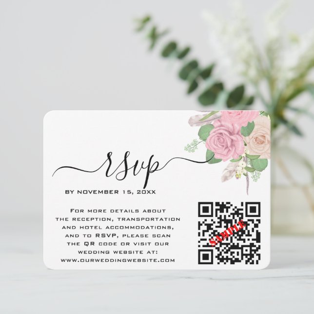 Tarjeta De Confirmación De Asistencia Código QR de confirmación de boda boho personaliza (Anverso de pie)