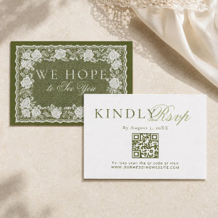 Tarjeta De Confirmación De Asistencia Código QR de confirmación de boda de encaje verde 