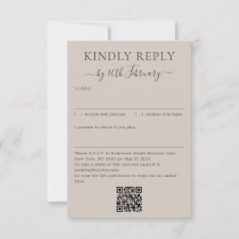 Tarjeta De Confirmación De Asistencia Código QR de firma beige suave de boda responder a