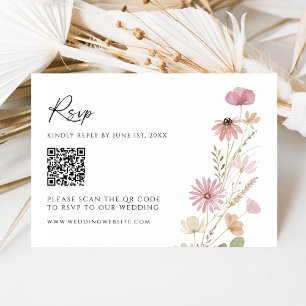 Tarjeta De Confirmación De Asistencia Código QR de Flor Silvestre Neutral Terroso para R