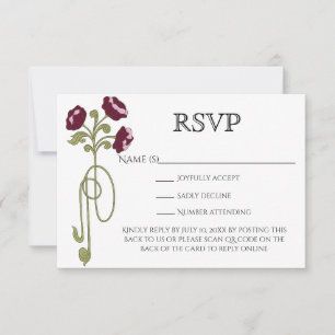 Tarjeta De Confirmación De Asistencia Código QR de flores rosadas de Burdeos Art Nouveau