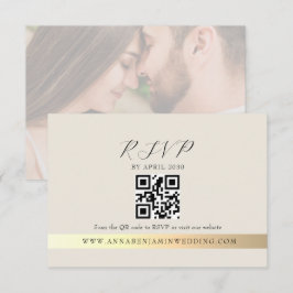 Tarjeta De Confirmación De Asistencia Código QR de Foto de Boda en Marfil