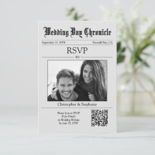 Tarjeta De Confirmación De Asistencia Código QR de foto de guion clásico 1 periódico gri