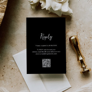 Tarjeta De Confirmación De Asistencia Código QR de foto negra limpia boda moderna