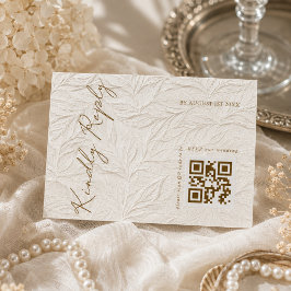 Tarjeta De Confirmación De Asistencia Código QR de hojas de marfil elegante boda