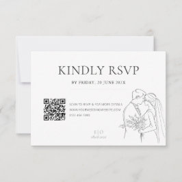 Tarjeta De Confirmación De Asistencia Código QR de la línea de Boda Minimalista editable
